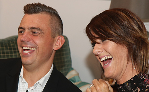 this pictures showing party guests laughing at their cartoon