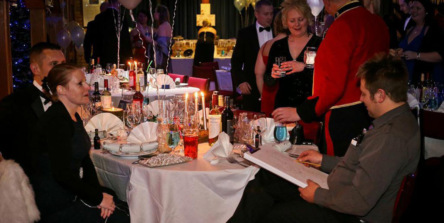 caricatures over the meal time for a military function