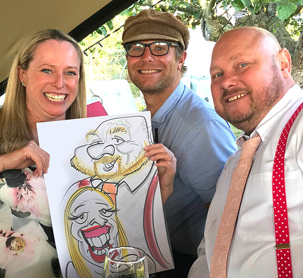 drawing caricatures in an orchard