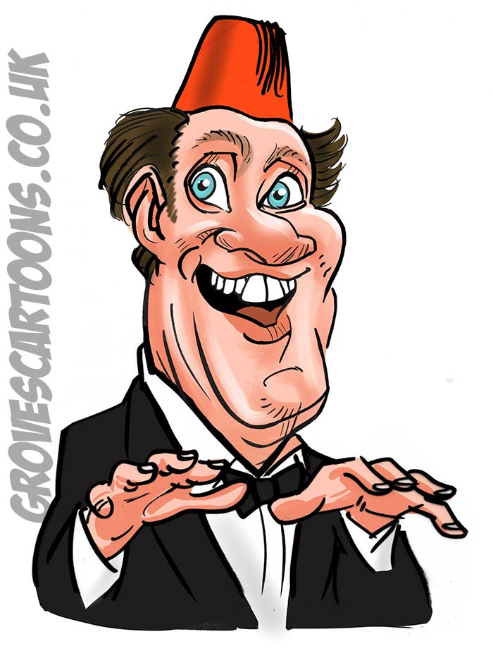 Comedian Tommy Cooper cartoon