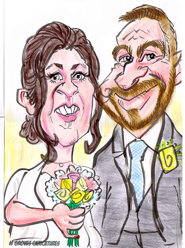 wedding invite caricature bride and groom
