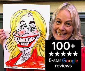 happy and amused and holding a self portrait