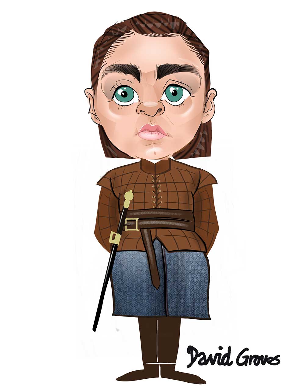 Caricature of Arya Stark acted by Maisie Williams