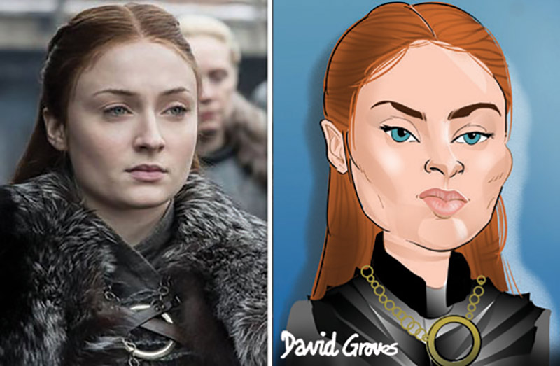 caricature of Sansa Stark acted by Sophie Turner